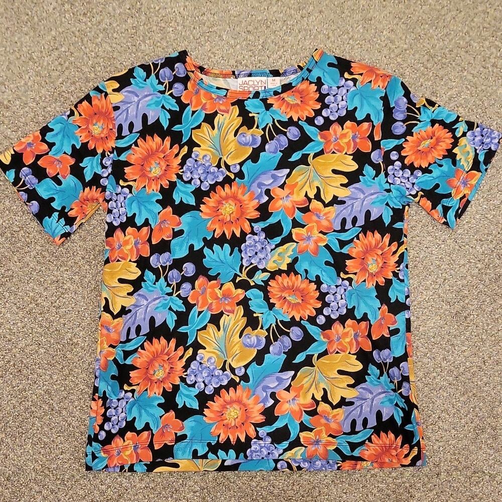 Jaclyn Sport Women's M Floral Print Short Sleeve T-Shirt Crew Neck 50% Cotton